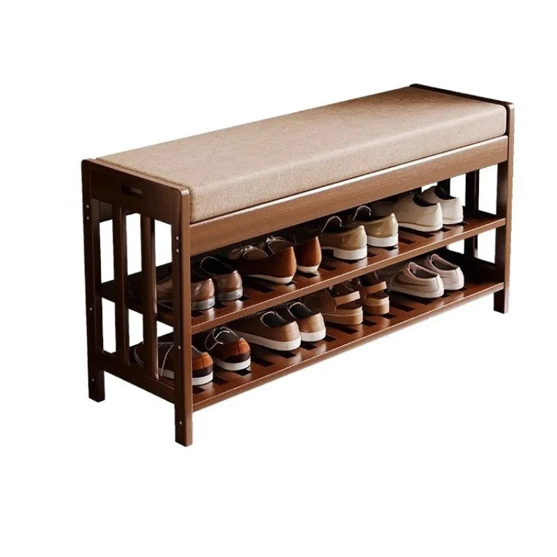 Entryway Shoe Storage Bench with Cushion – Two-Tier Organizer for Mudrooms & Hallways