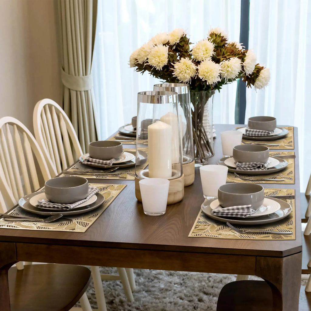 Leaf Cutout PVC Placemats – Set of 1, 2, 4, or 6 (Gold or Silver)