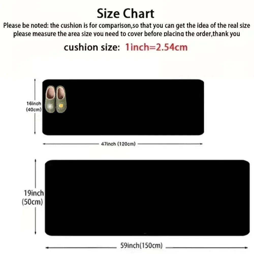 Size chart showing hallway runner rug dimensions: 40x120 cm and 50x150 cm