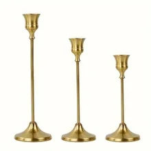 Alden Vintage-Inspired Metal Taper Candle Holders – Set of 3 for Elegant Tabletop Decor in Gold or Copper