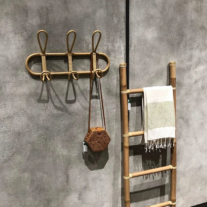 Arden Rattan Wall Hooks for Kids Room & Entryway Organization – 3 or 5 Hooks Natural Finish