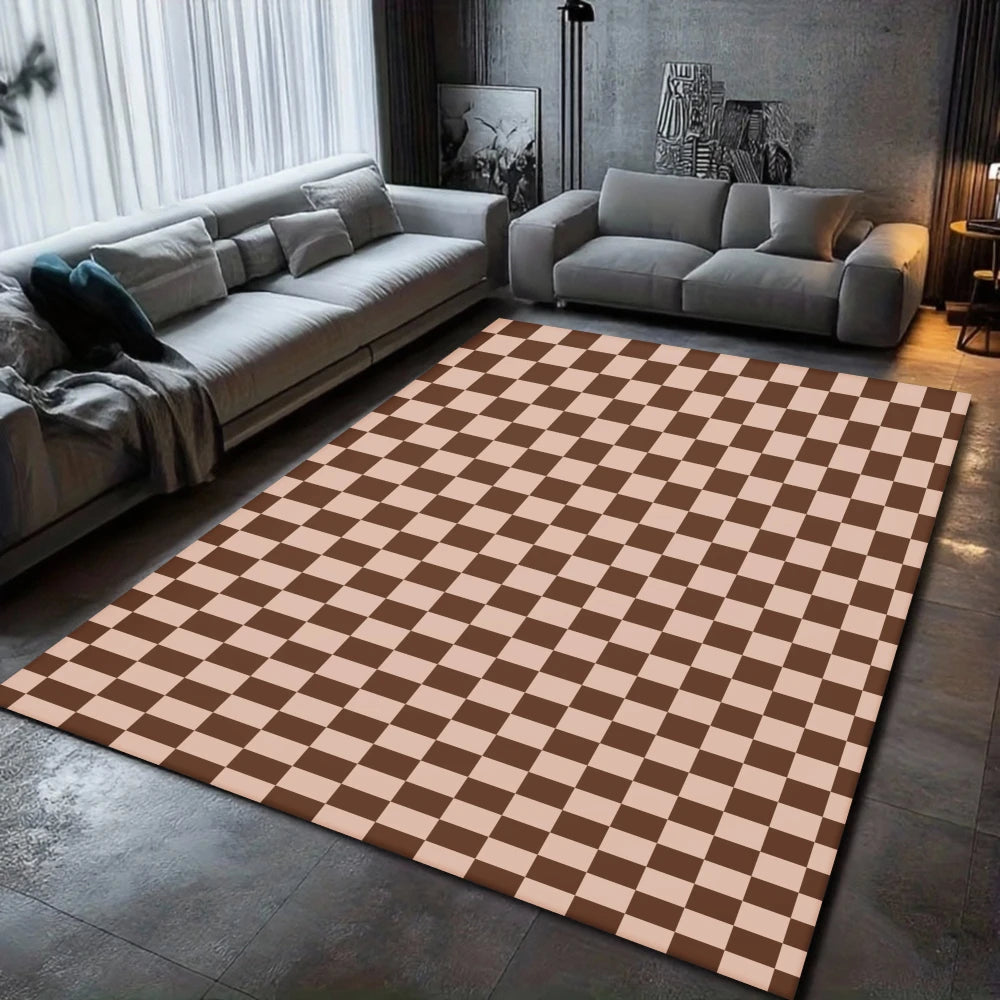 Washable Checkered Area Rug for Living Room, Bedroom, or Kitchen – Soft Low-Pile, Non-Slip Backing, Multiple Colors & Sizes