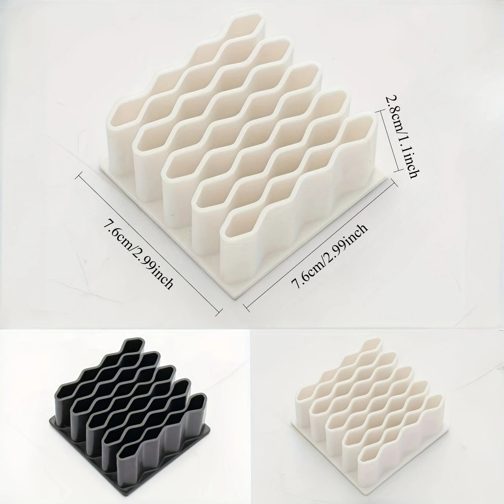 White and black silicone organizers shown with size measurements