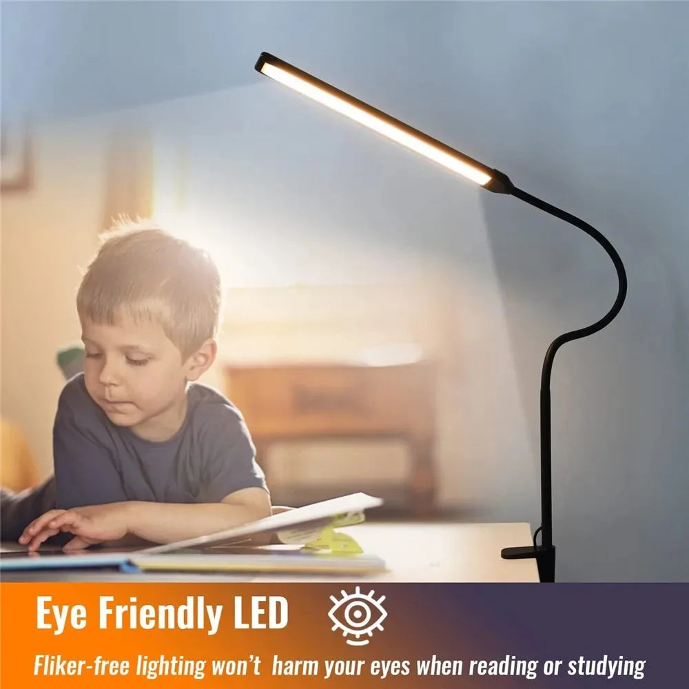360° Adjustable LED Desk Lamp with Clamp – Black Gooseneck Office Light