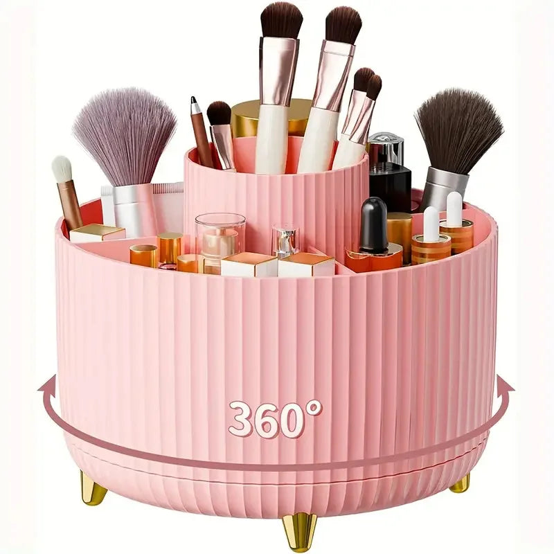 Round 5-Compartment Rotating Makeup Brush Organizer