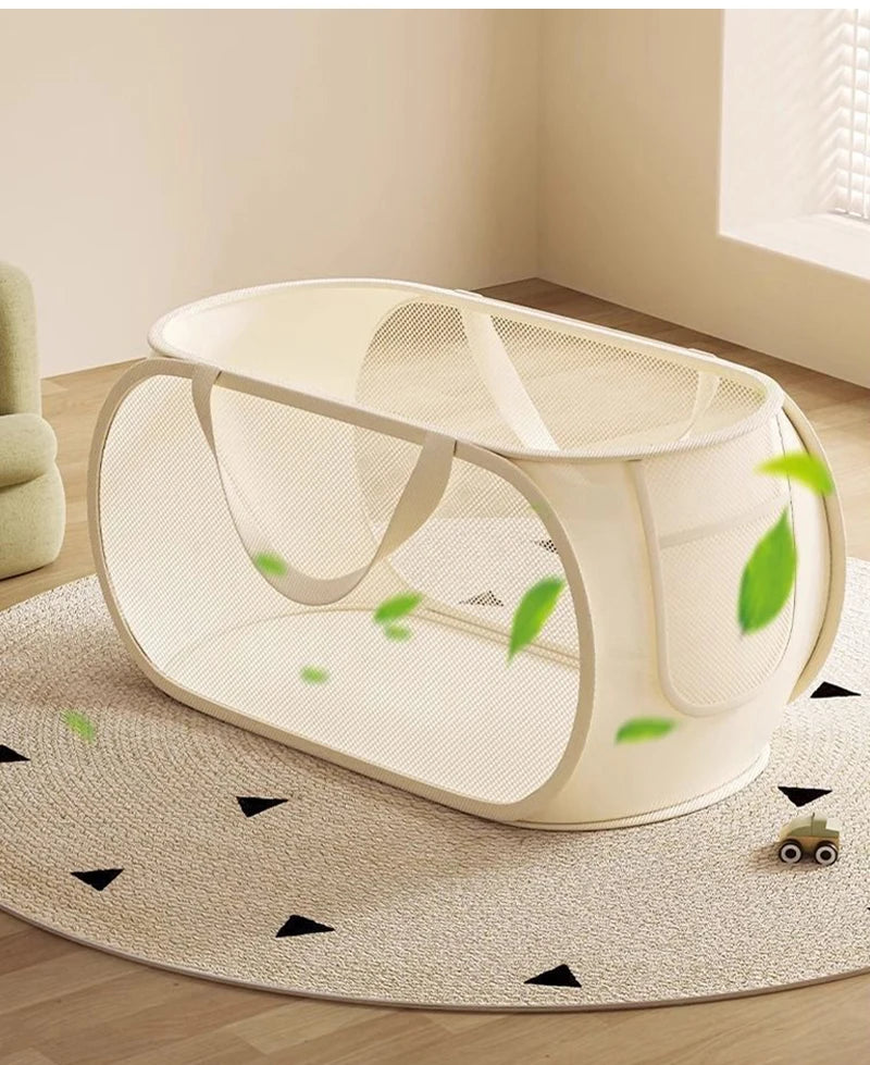 Foldable Mesh Toy Storage Basket with Handles for Kids' Room or Playroom