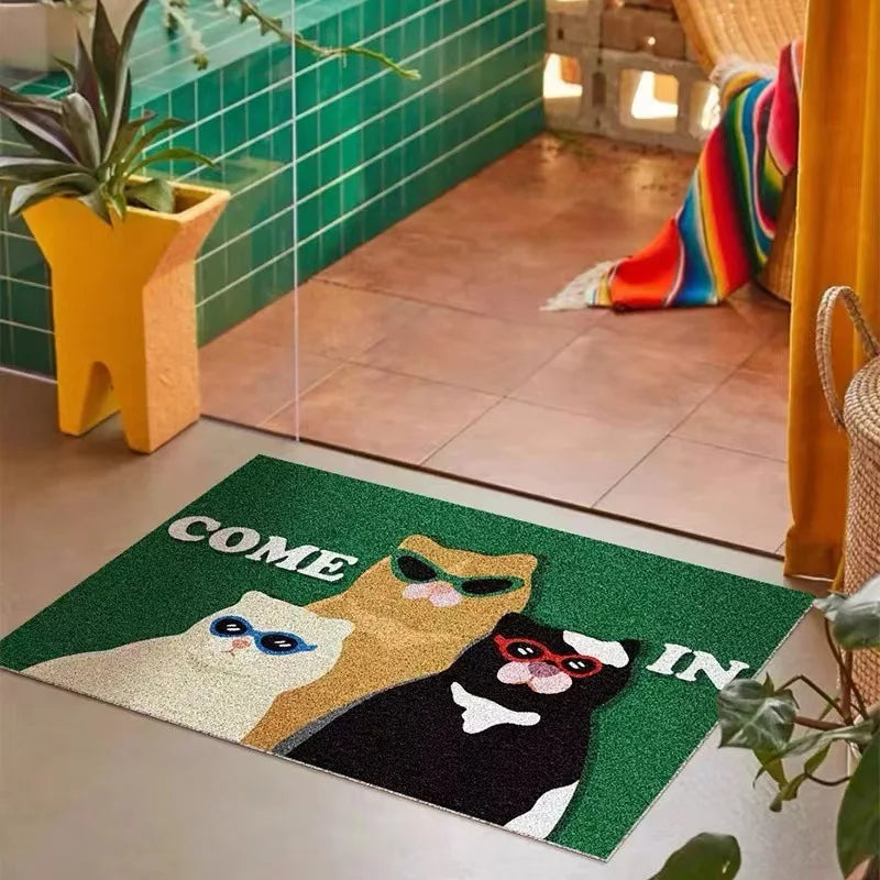 Whimsical Cats & Dogs PVC Doormat – Entryway Dirt Trapper Mat