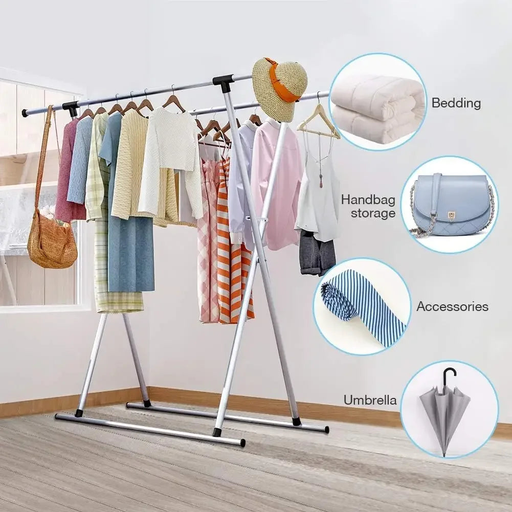 Adjustable Double Rail Clothes Drying Rack for Laundry Room or Bedroom