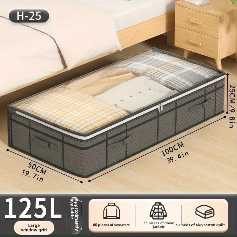 2-Pack Large Under-Bed Storage Bins with Clear Window Lids for Bedding & Seasonal Clothes (125L)
