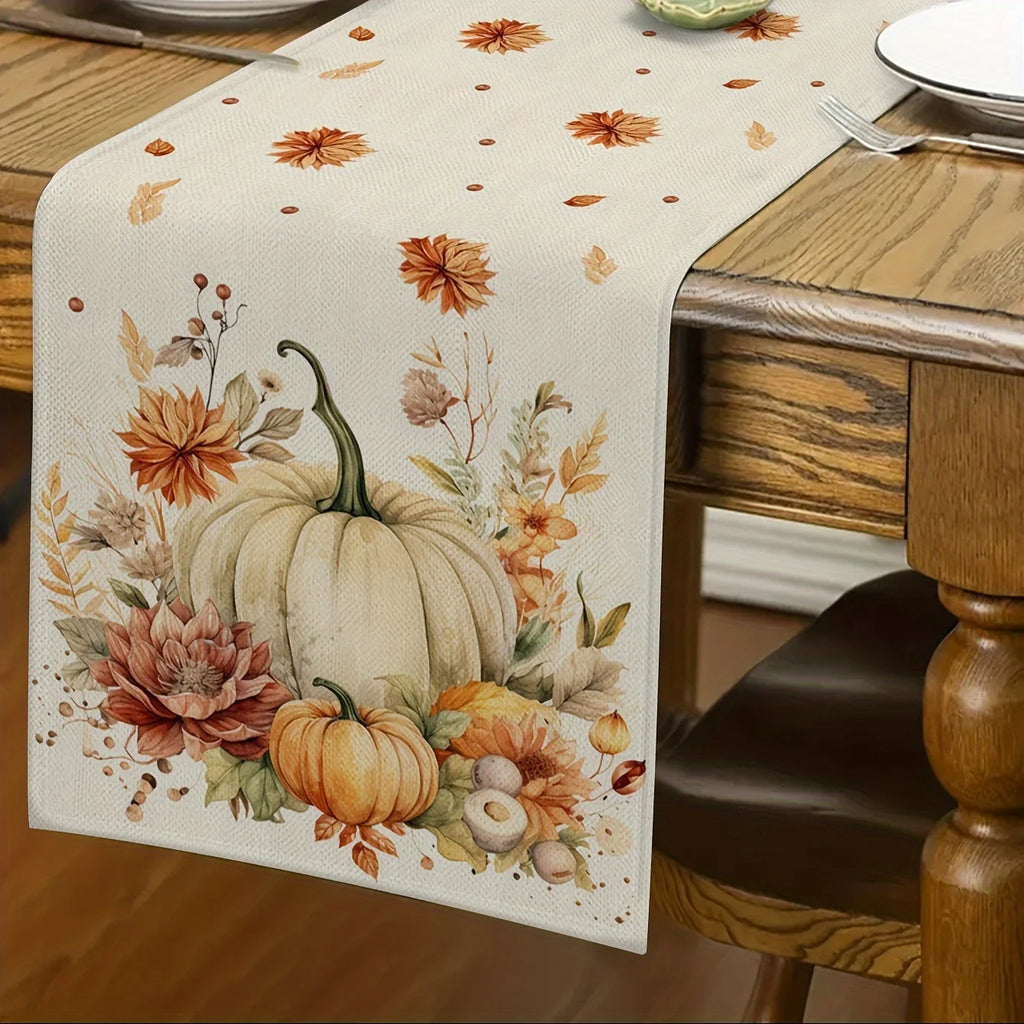 Autumn Harvest Pumpkin Table Runner – Fall Floral Dining Decor