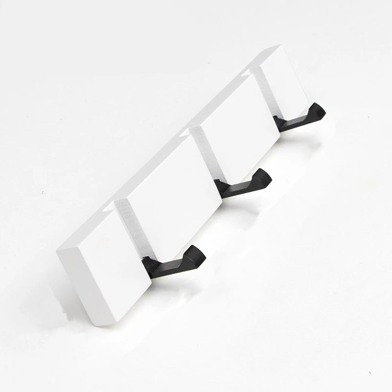 White Foldable Wall Hooks Rack for Entryway, Bedroom, or Hallway Organization – 3 or 5 Hooks, Wooden, Invisible Design