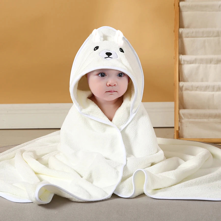 Cartoon Animal Hooded Baby Towel in Soft Coral Fleece