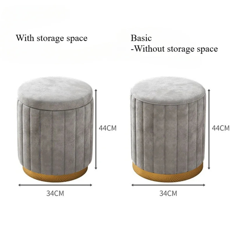 Round Storage Stool with Soft Cushion – Bedroom or Vanity Ottoman