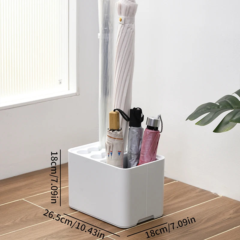 Corner Entryway Umbrella Stand with Drip Tray in Neutral Colors – Plastic Storage for Compact Spaces