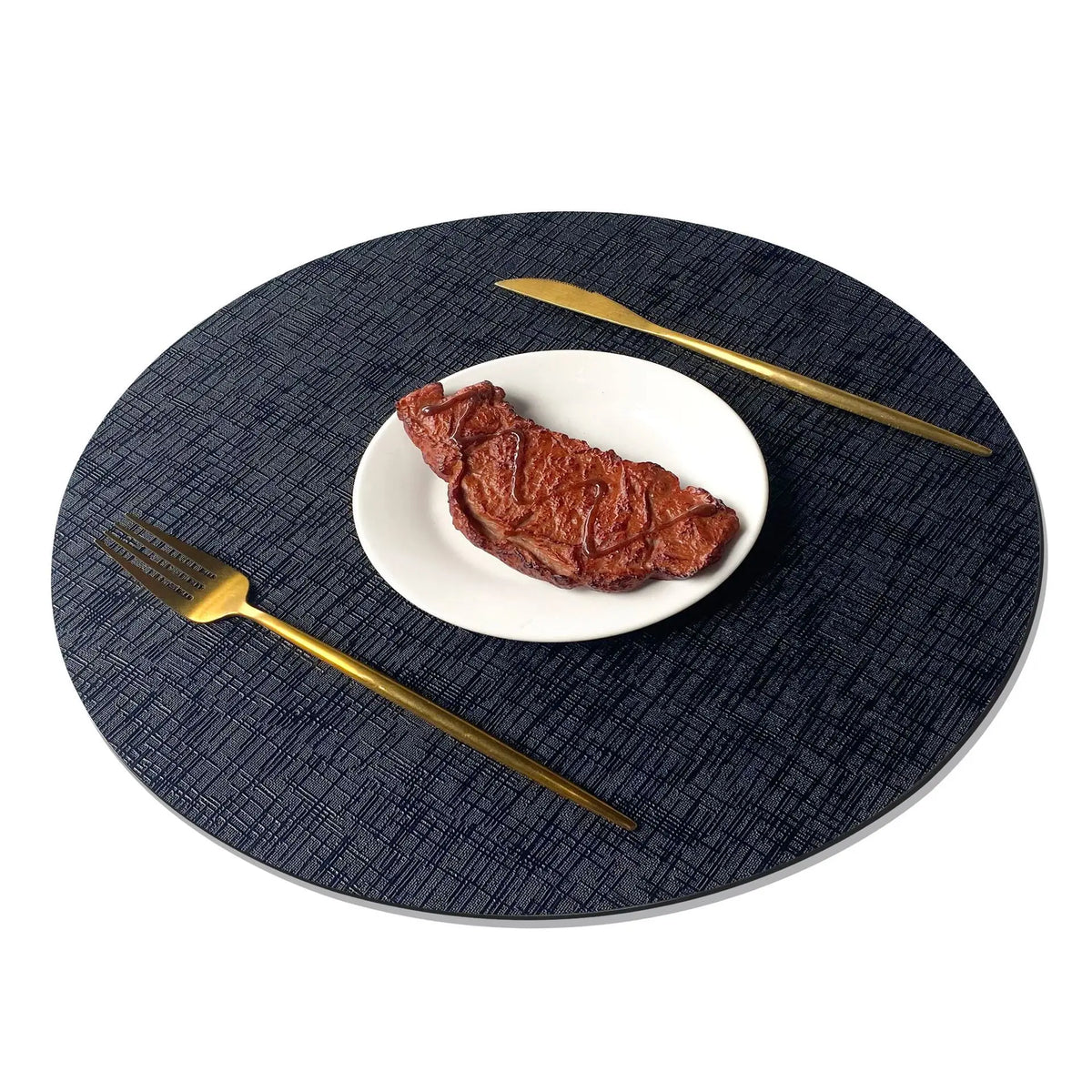 Textured Metallic PU Placemats for Dining Table – Heatproof & Wipeable in Round, Oval & Teardrop Shapes