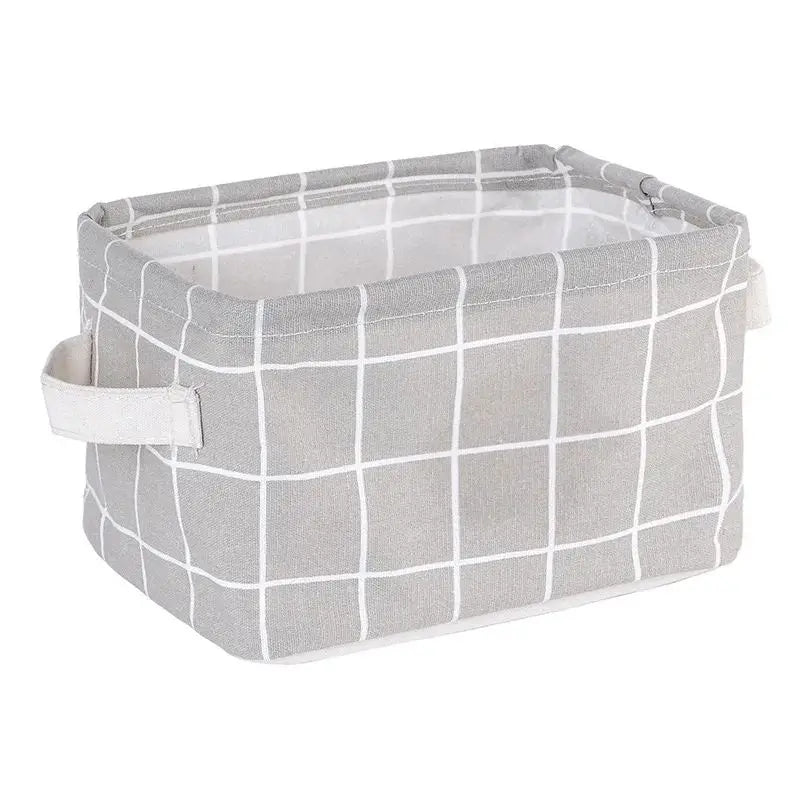 Collapsible Fabric Storage Basket – Light Grey Grid, 20×16×14 cm