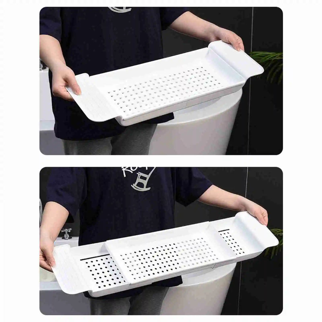 Expandable Plastic Bathtub Tray with Draining Design