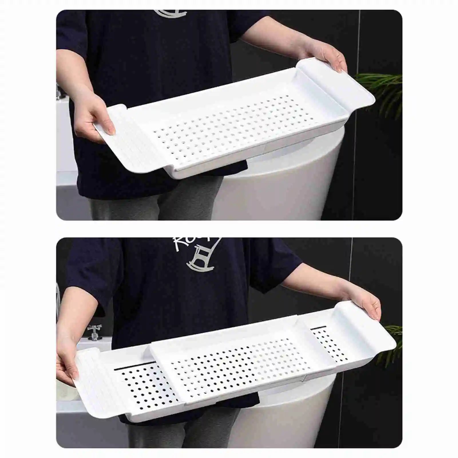 Expandable Plastic Bathtub Tray with Draining Design