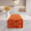 Harvest Pumpkin Knit Table Runner in Caramel or Beige for Cozy Fall Dining & Kitchen Decor