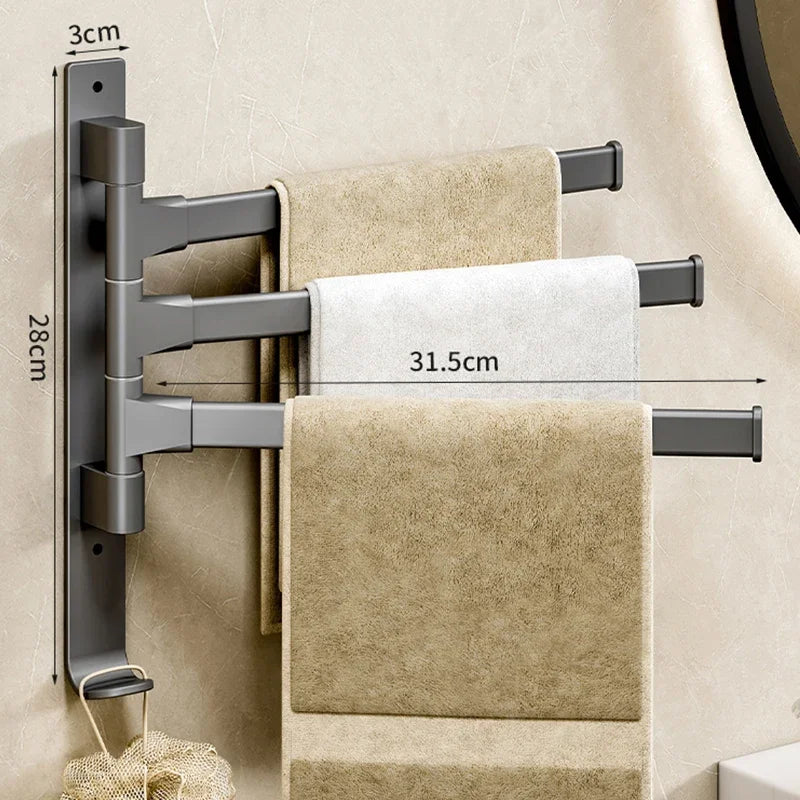 Wall-Mounted Rotating Aluminum Towel Rack for Bathroom or Kitchen – 2 to 5 Bars, Space-Saving Hanger in Black, Gray, or White