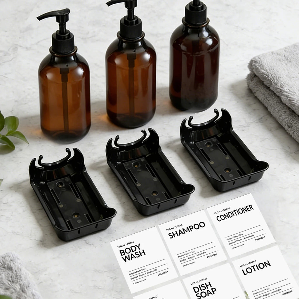 Wall-Mounted Amber Dispenser Set for Shower Essentials