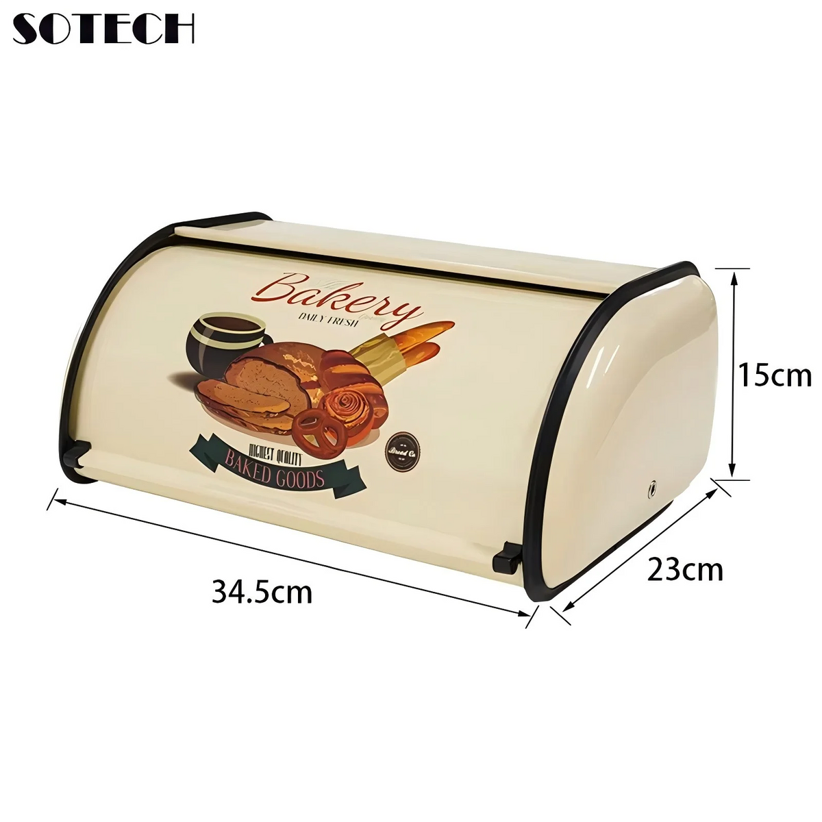 Clamshell Metal Bread Box in Black or Yellow for Kitchen Counter Food Storage