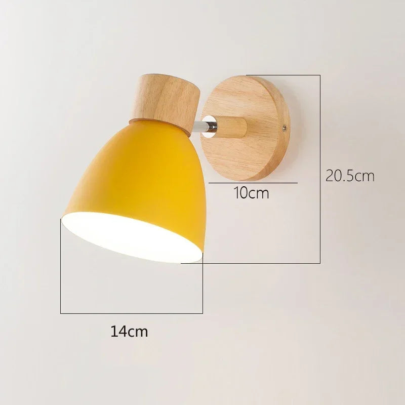 Arden Nordic Wall Sconce with Painted Iron Shade & Wood Base for Bedroom, Living Room, or Study