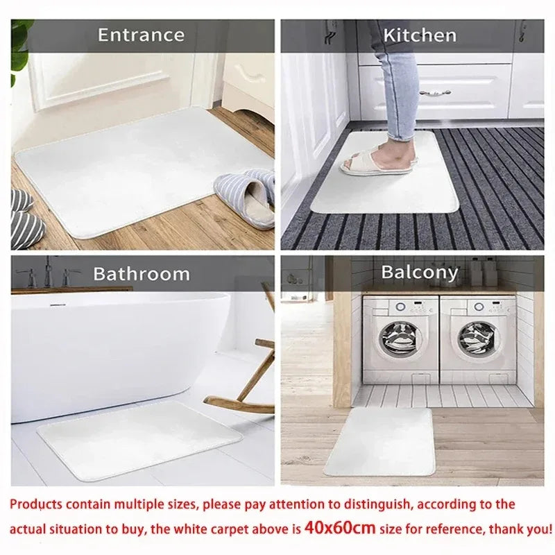 Doormat placement ideas in entrance, kitchen, bathroom, and laundry areas
