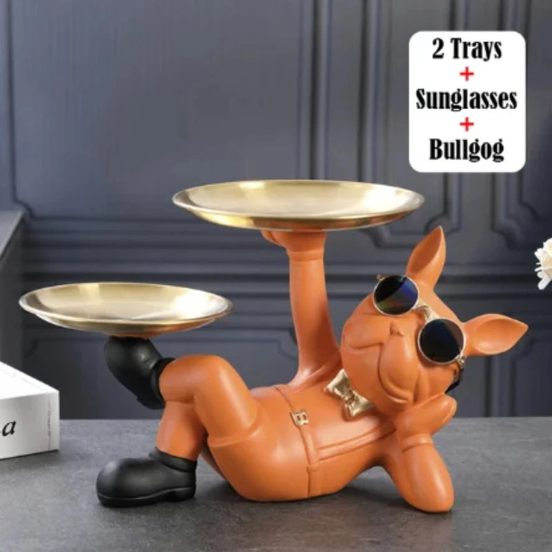 Marlow Double Tray Bulldog Catchall Sculpture for Entryway, Bedroom, or Living Room