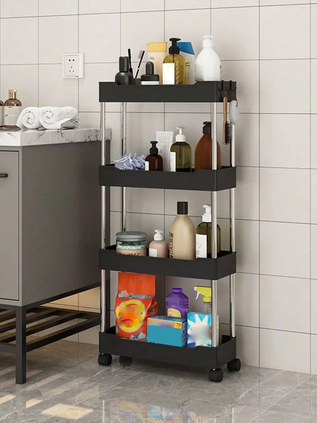 Slim Rolling Storage Cart for Kitchen, Bathroom, or Laundry