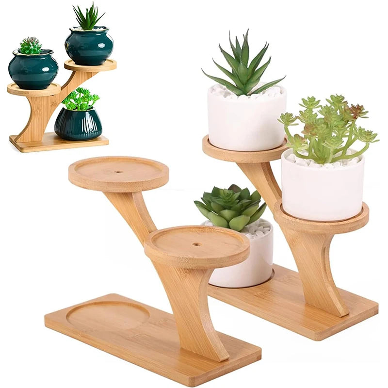 branch style mini plant stand with three pots on a tabletop