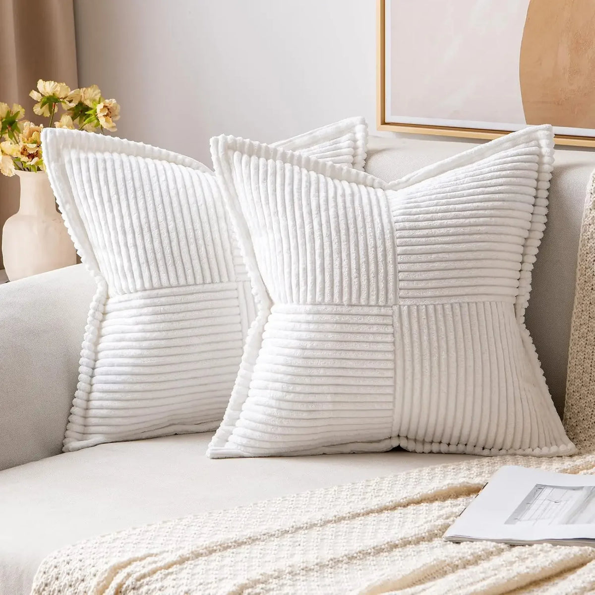Corduroy Striped Throw Pillow Cover for Living Room & Holiday Decor – 18x18 Inch, Soft Textured, Multiple Colors