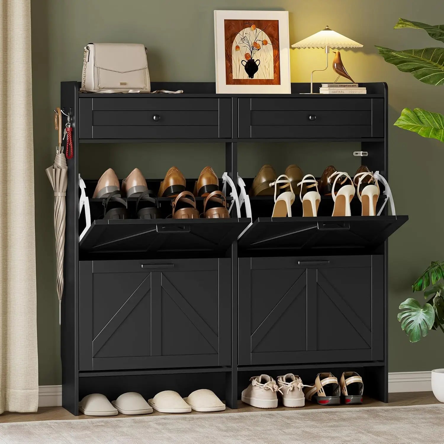 Harbor Modern 4-Drawer Entryway Shoe Cabinet with Hooks