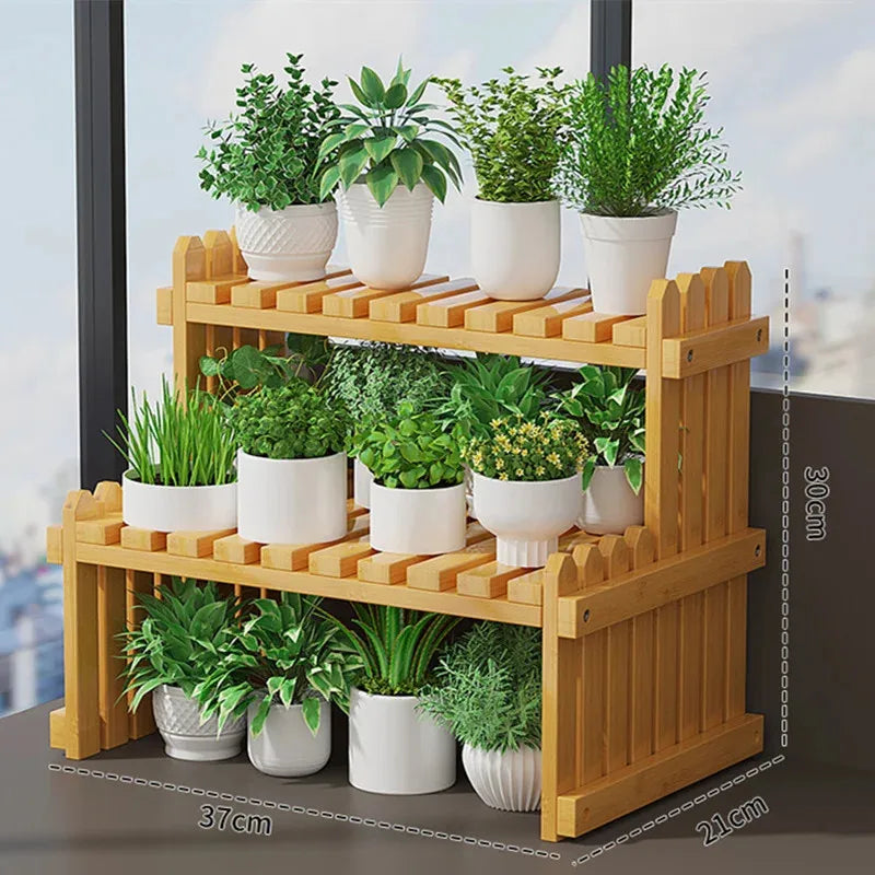 2-Tier Bamboo Plant Stand Shelf for Windowsill, Countertop, or Desk Organization