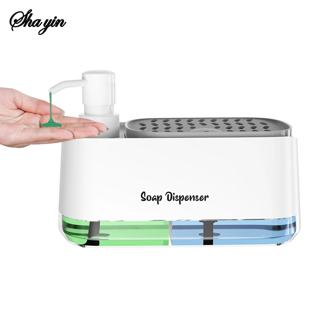 3-in-1 Kitchen Sink Soap Dispenser with Dual Compartments and Sponge Holder – Black or White