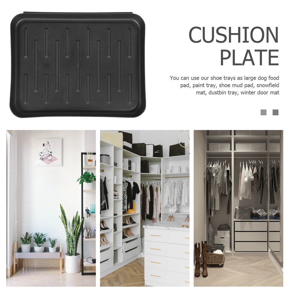 Waterproof Boot and Shoe Tray for Entryway or Closet, Black Plastic, 14" x 11"