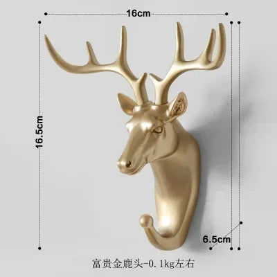 Wildlife Gold Animal Head Wall Hooks – Decorative Single Coat & Entryway Hangers