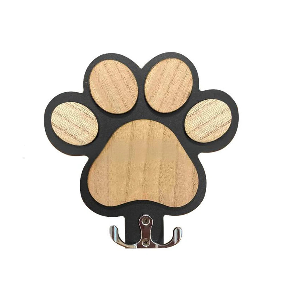 Paw Print Wooden Wall Hook for Leashes and Collars