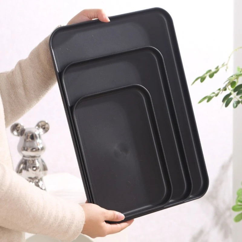 Non-Slip Black Rectangular Serving Tray in Multiple Sizes — BPA-Free Plastic for Kitchen, Coffee Table & Entryway Organization