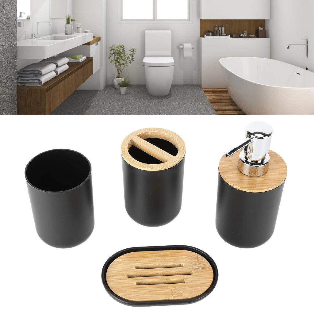 Bamboo & Plastic 4-Piece Bathroom Countertop Set