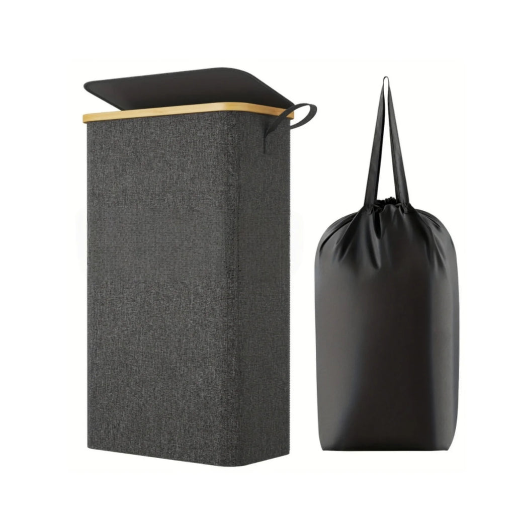 75L Slim Oxford Laundry Basket with Lid & Removable Lining Bag for Bedroom, Bathroom, or Dorm