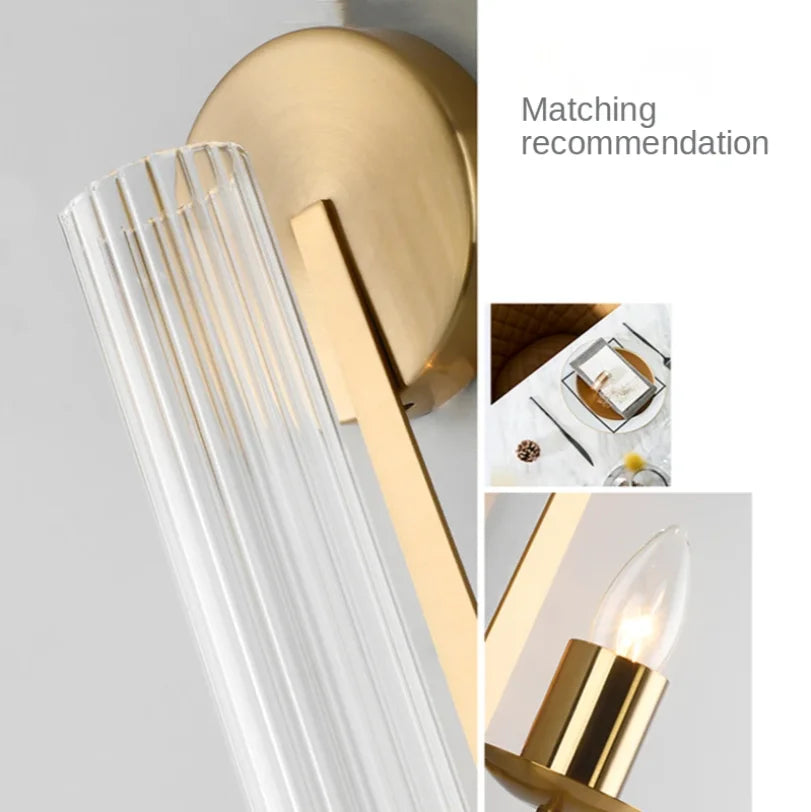 Orlin Modern Glass Wall Sconce for Bedroom, Living Room, or Hallway – Vertical Ribbed Shade in Gold or Black