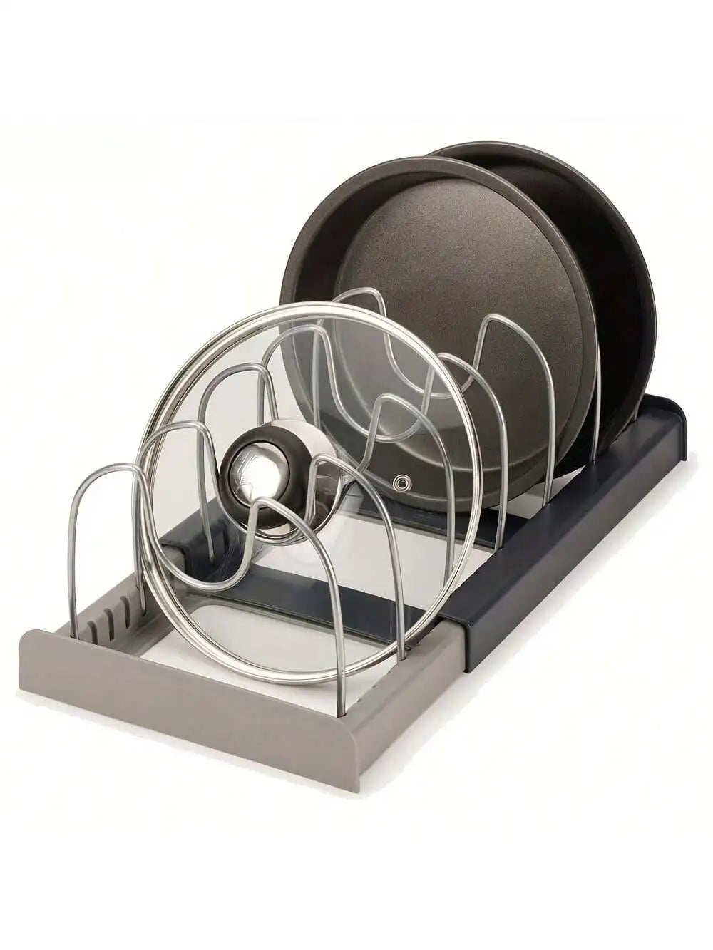 Expandable Pan & Lid Organizer Rack with 7 Dividers for Kitchen Cabinets and Drawers