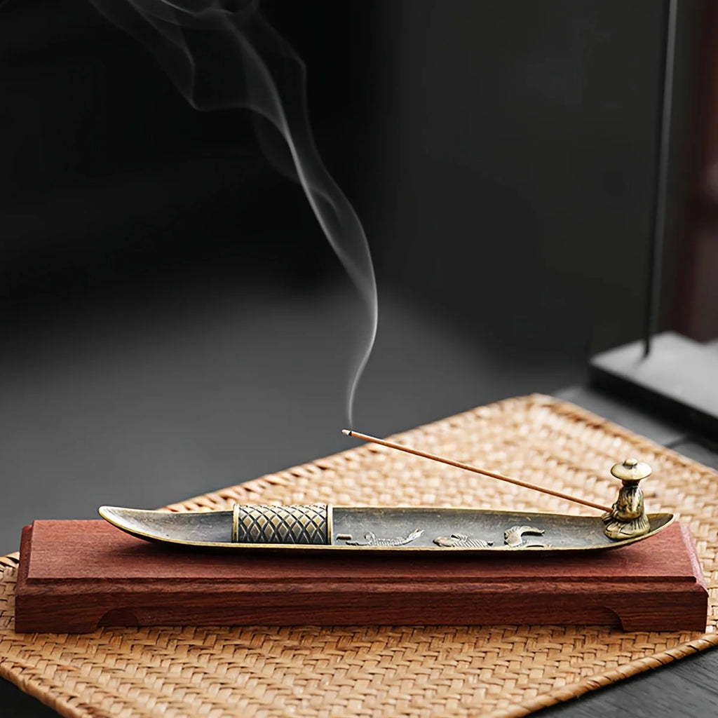 Japanese-Style Metal Boat Incense Stick Holder for Living Room or Study