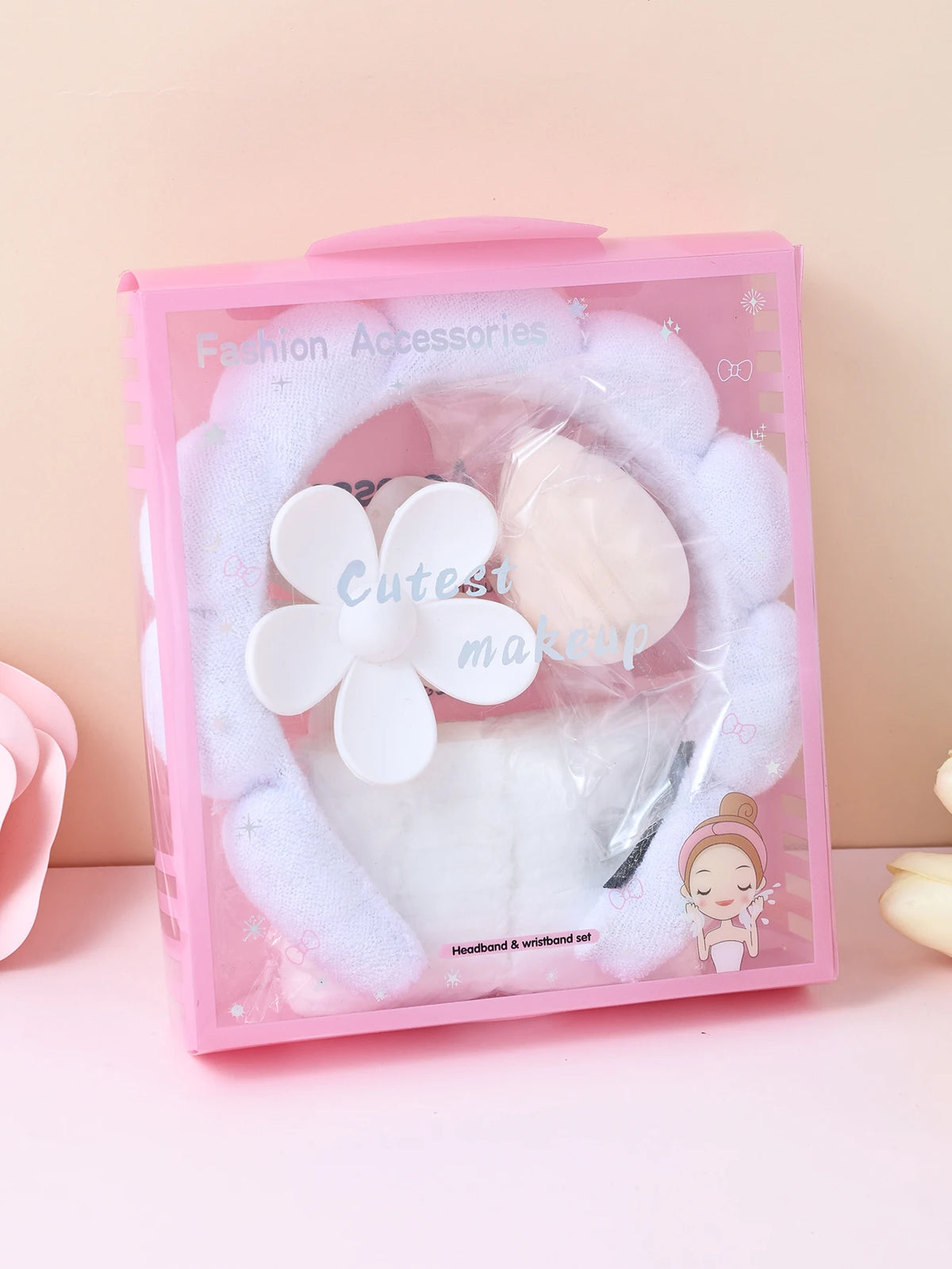 Fresh Bloom Spa Headband and Wristband Gift Set with Flower Hair Claw Clip – Soft Polyester, Multiple Colors