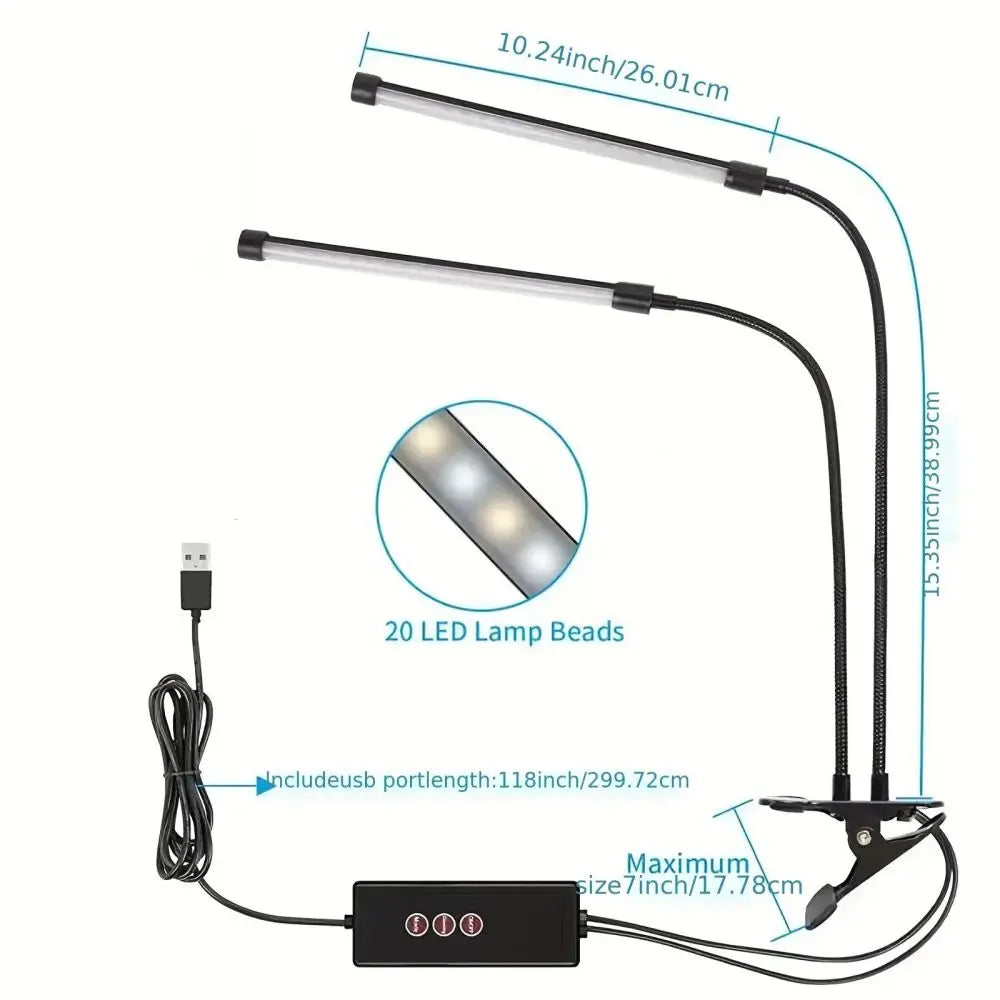 Dimmable LED Clip-On Desk Lamp with Flexible Gooseneck for Reading & Home Office