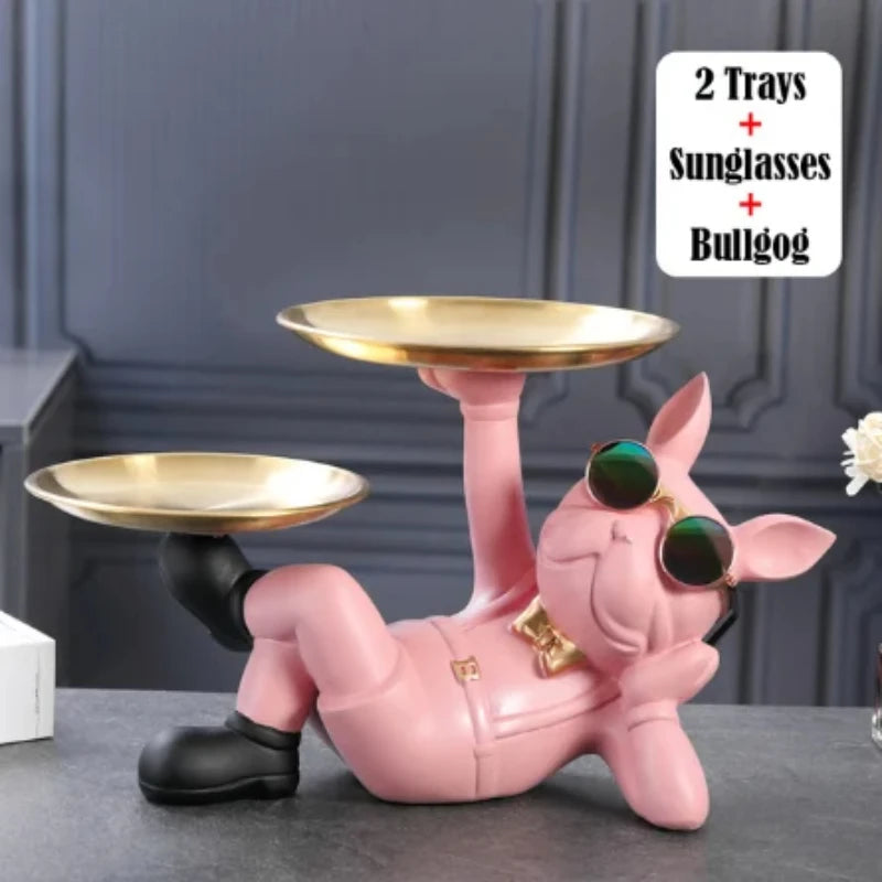 Marlow Double Tray Bulldog Catchall Sculpture for Entryway, Bedroom, or Living Room