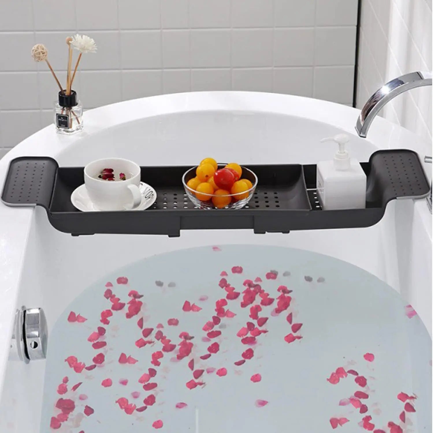 Expandable Bathtub Tray Organizer with Adjustable Draining Design