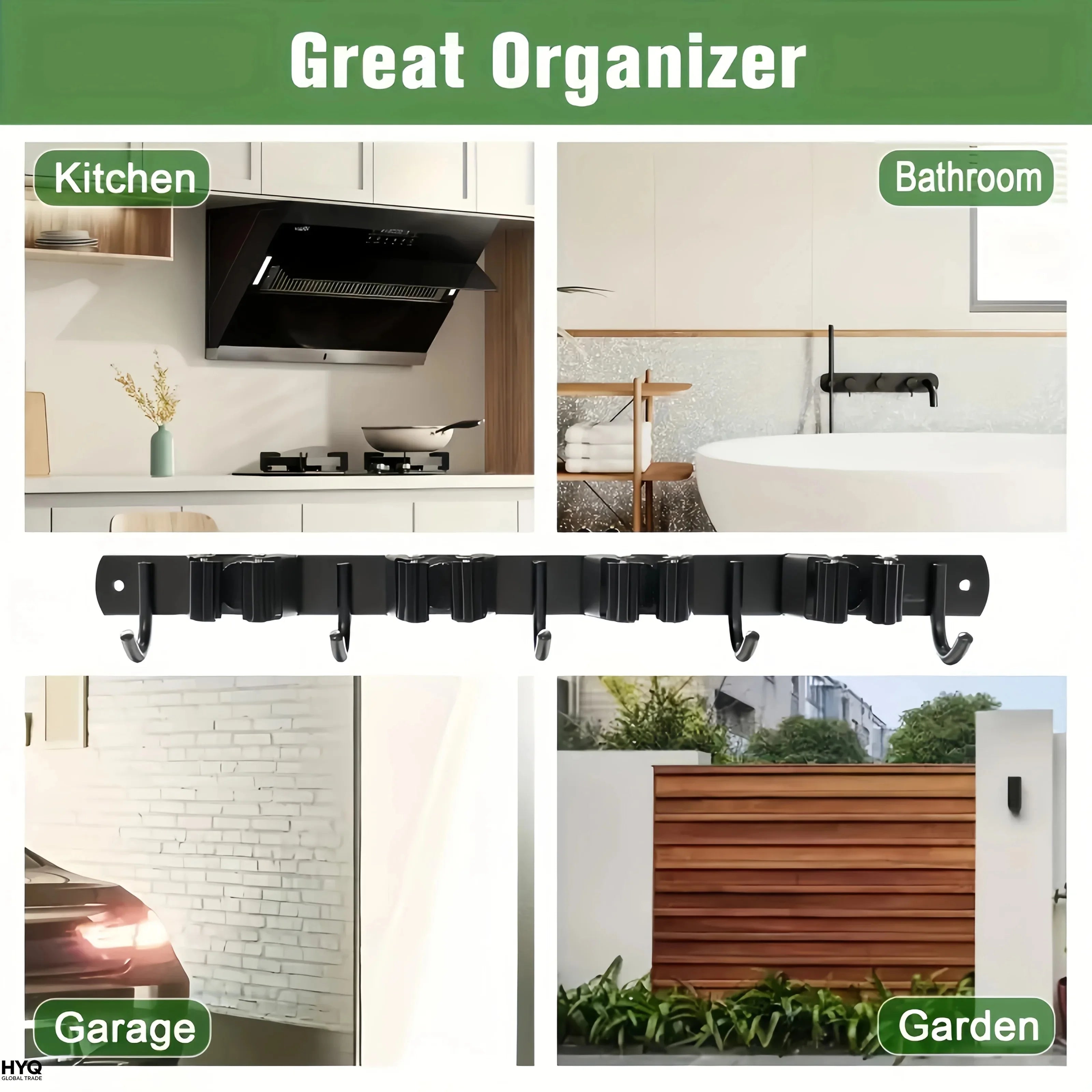 Wall-Mounted Metal Tool Rack with Hooks for Garage, Garden, or Utility Room