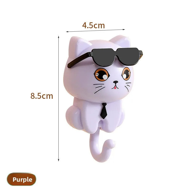 Cool Cat Adhesive Wall Hook – Decorative Cat Key, Towel & Hat Holder for Entryway, Kitchen, or Desk